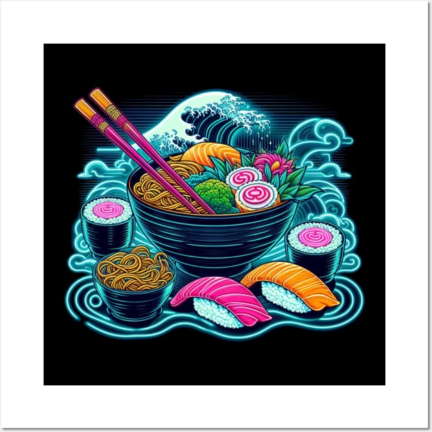 Cyber Punk Sushi and Ramen Lover Men Women Stylized Japanese Wall Art by CP6Design